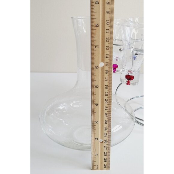 Torre & Tagus Glass Decanter Shot Glass Set of 6 Colorful Markers Metal Carrier - Picture 9 of 11